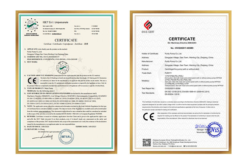 Our Fire Pump Sets with NFPA20 Standard are Certified by Authority 