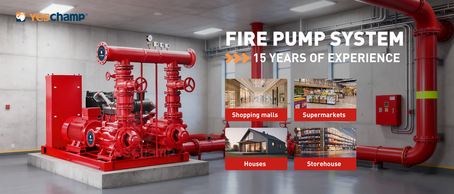 Fire pump system -Electric pump+Diesel pump+Jockey pump(Multistage)